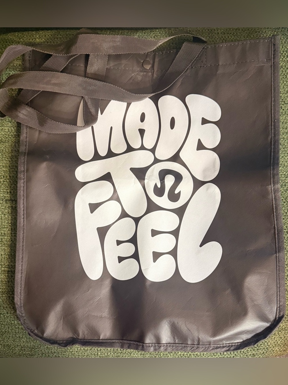 Lululemon Dark Gray Tote with White 'Made to Feel' Graphic
